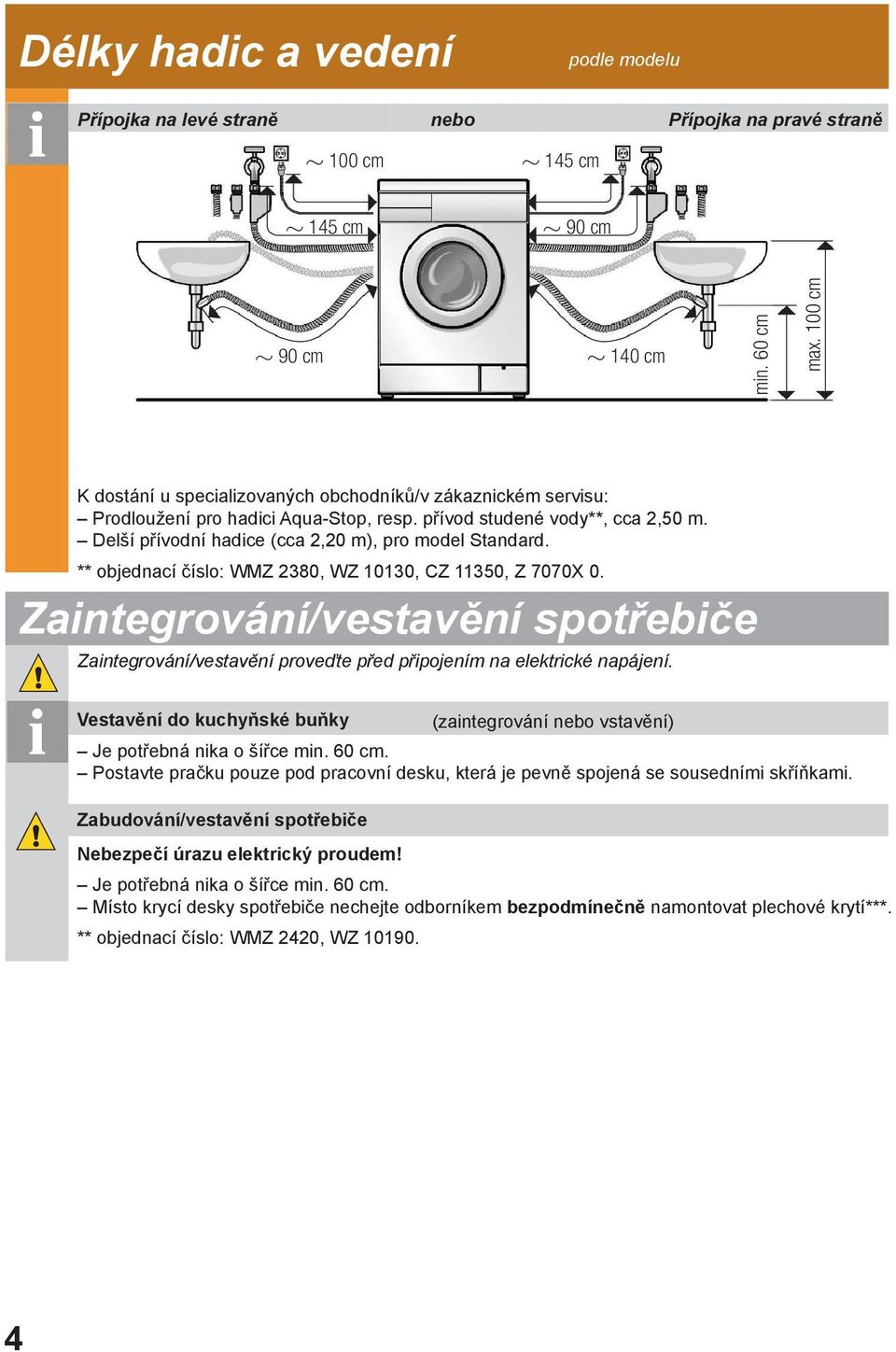 Zaintegrování/vestavění spotřebiče Zaintegrování/vestavění proveďte před připojením na elektrické napájení. Vestavění do kuchyňské buňky Je potřebná nika o šířce min. 60 cm.