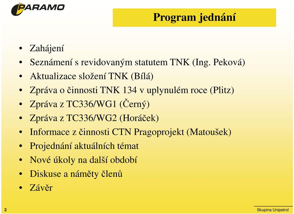 Zpráva z TC336/WG1 (Černý) Zpráva z TC336/WG2 (Horáček) Informace zčinnosti CTN