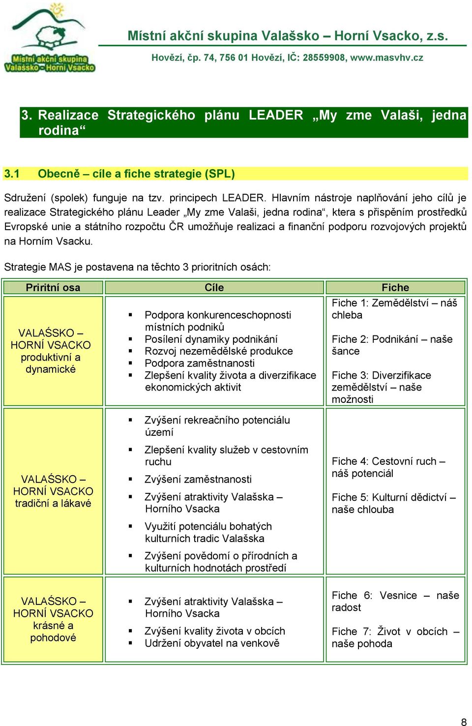 finanční podporu rozvojových projektů na Horním Vsacku.