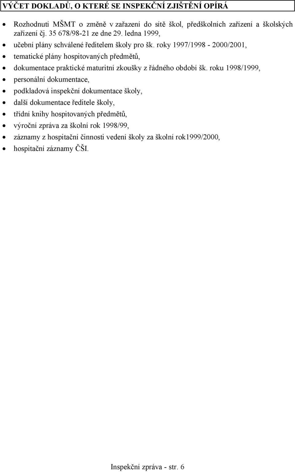 roky 1997/1998-2000/2001, tematické plány hospitovaných předmětů, dokumentace praktické maturitní zkoušky z řádného období šk.