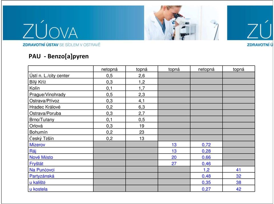 Hradec Králové 0,2 6,3 Ostrava/Poruba 0,3 2,7 Brno/Tuřany 0,1 0,5 Orlová 0,3 19 Bohumín 0,2 23 Český