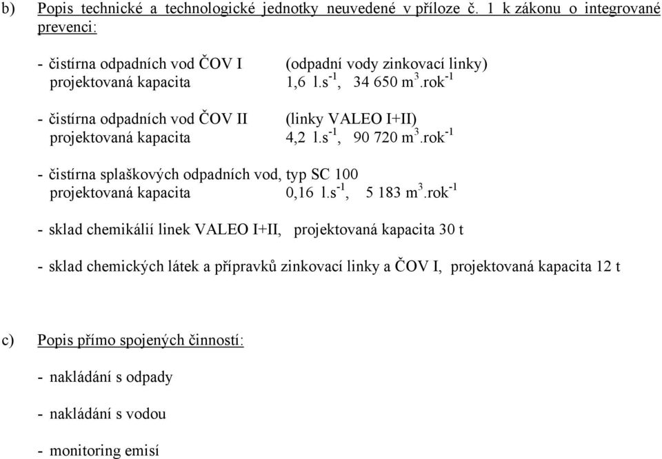 rok -1 - čistírna odpadních vod ČOV II (linky VALEO I+II) projektovaná kapacita 4,2 l.s -1, 90 720 m 3.