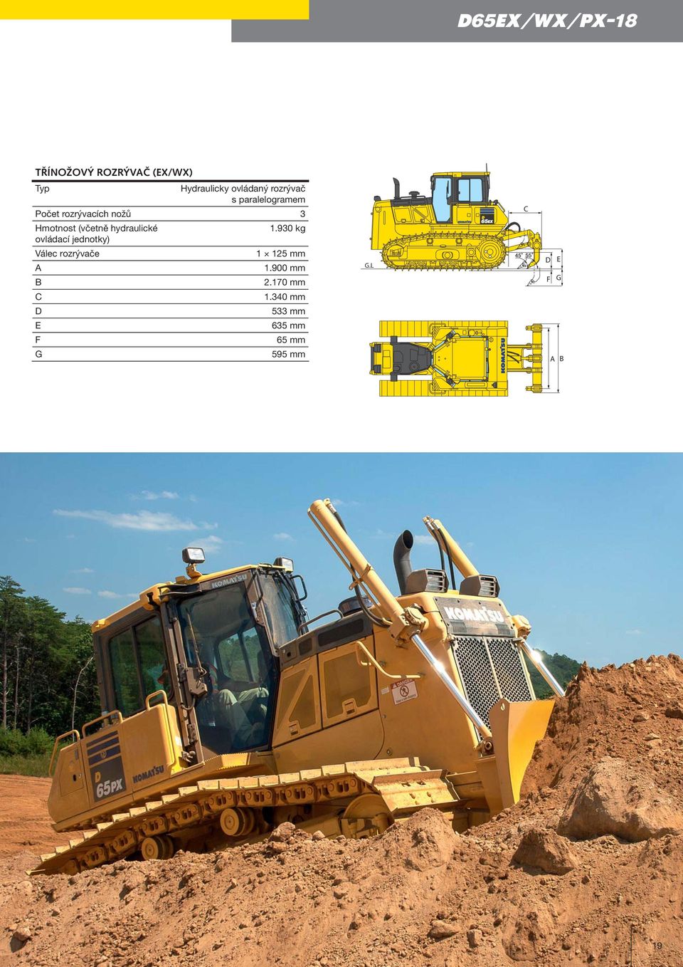 hydraulické 1.930 kg ovládací jednotky) Válec rozrývače 1 125 mm A 1.