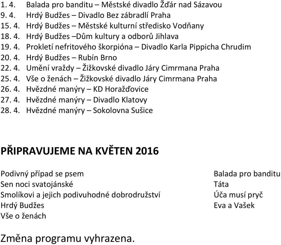 4. Hvězdné manýry KD Horažďovice 27. 4.