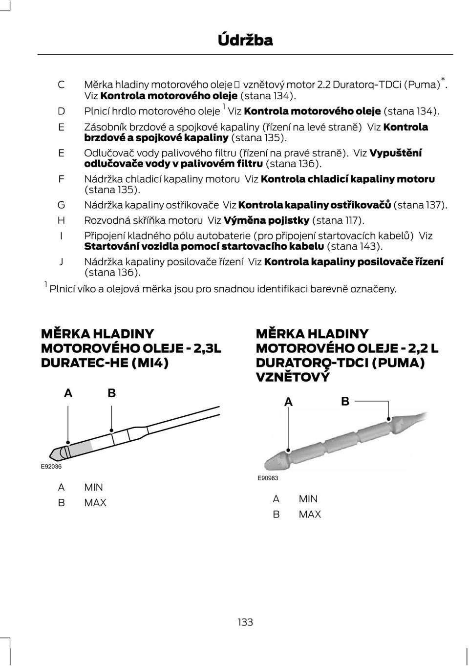 Viz Vypu téni odlui':ovai':e vody v palivovém filtru (stana 36). F Nadrika chladicf kapaliny motoru Viz Kontrola chladici kapaliny motoru (stana 35).