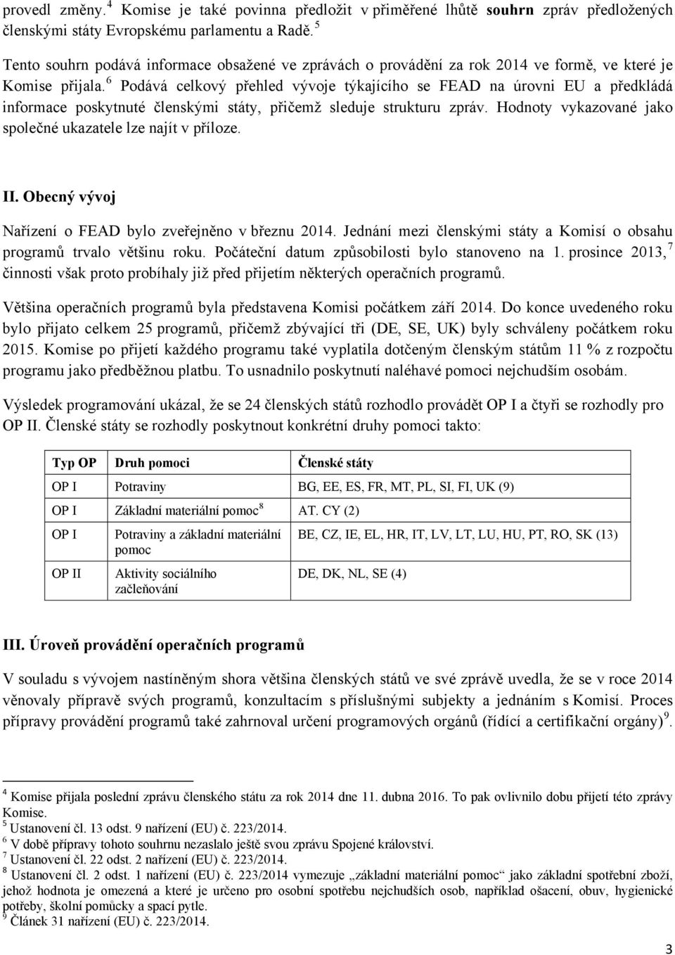 6 Podává celkový přehled vývoje týkajícího se FEAD na úrovni EU a předkládá informace poskytnuté členskými státy, přičemž sleduje strukturu zpráv.