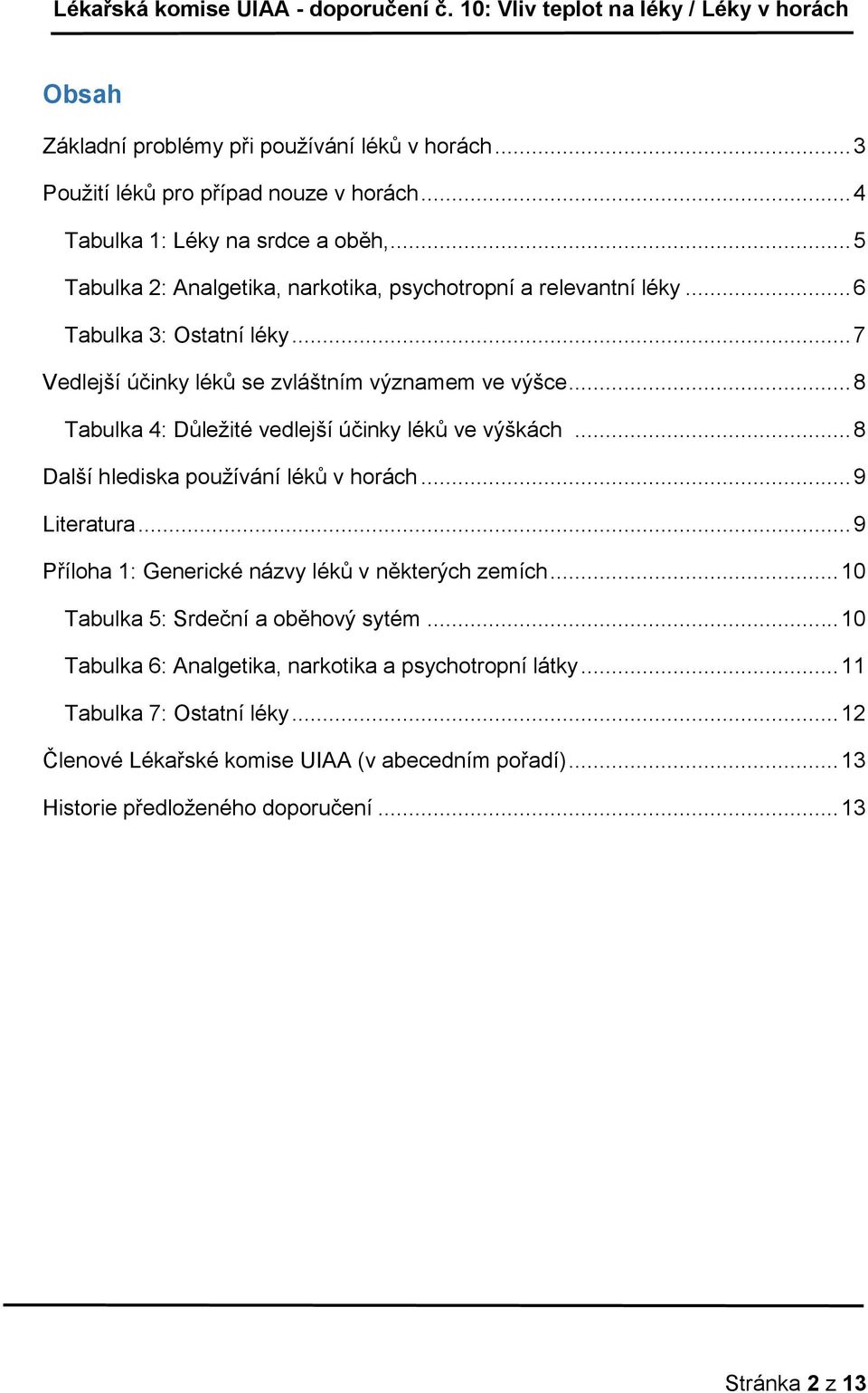 .. 8 Tabulka 4: Důležité vedlejší účinky léků ve výškách... 8 Další hlediska používání léků v horách... 9 Literatura... 9 Příloha 1: Generické názvy léků v některých zemích.