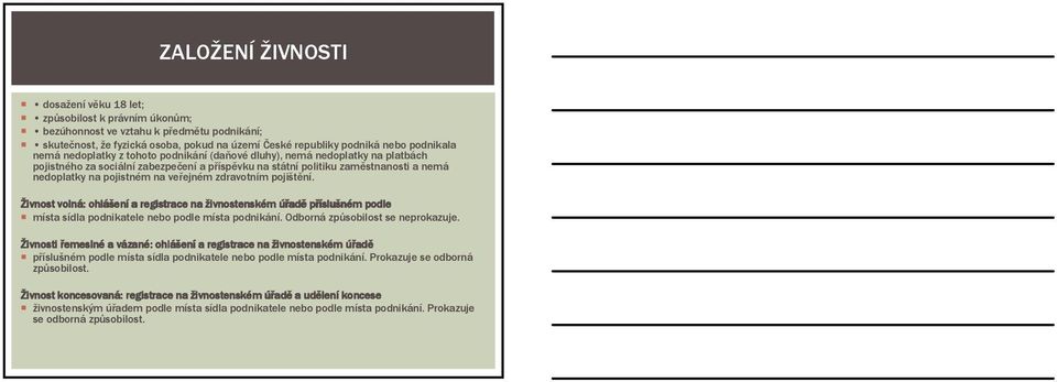 veřejném zdravotním pojištění. Živnost volná: : ohláš ášen ení a registrace na živnostensk adě příslu slušném m podle místa sídla podnikatele nebo podle místa podnikání.