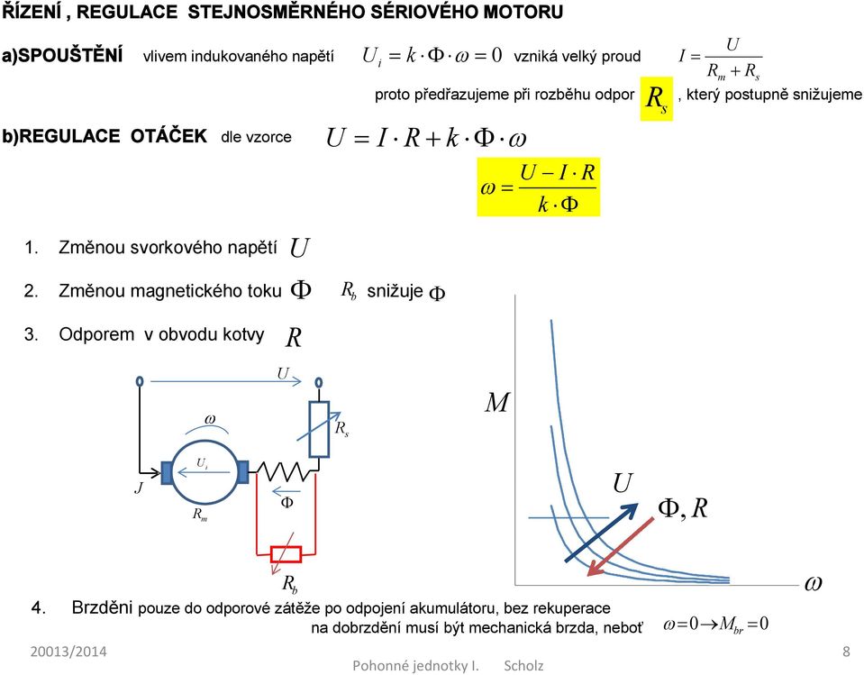 Změnou magnetického toku R nižuje 3. Odrem v obvodu kotvy R R b I R k I R m R, který tupně nižujeme J i R m, R R b 4.