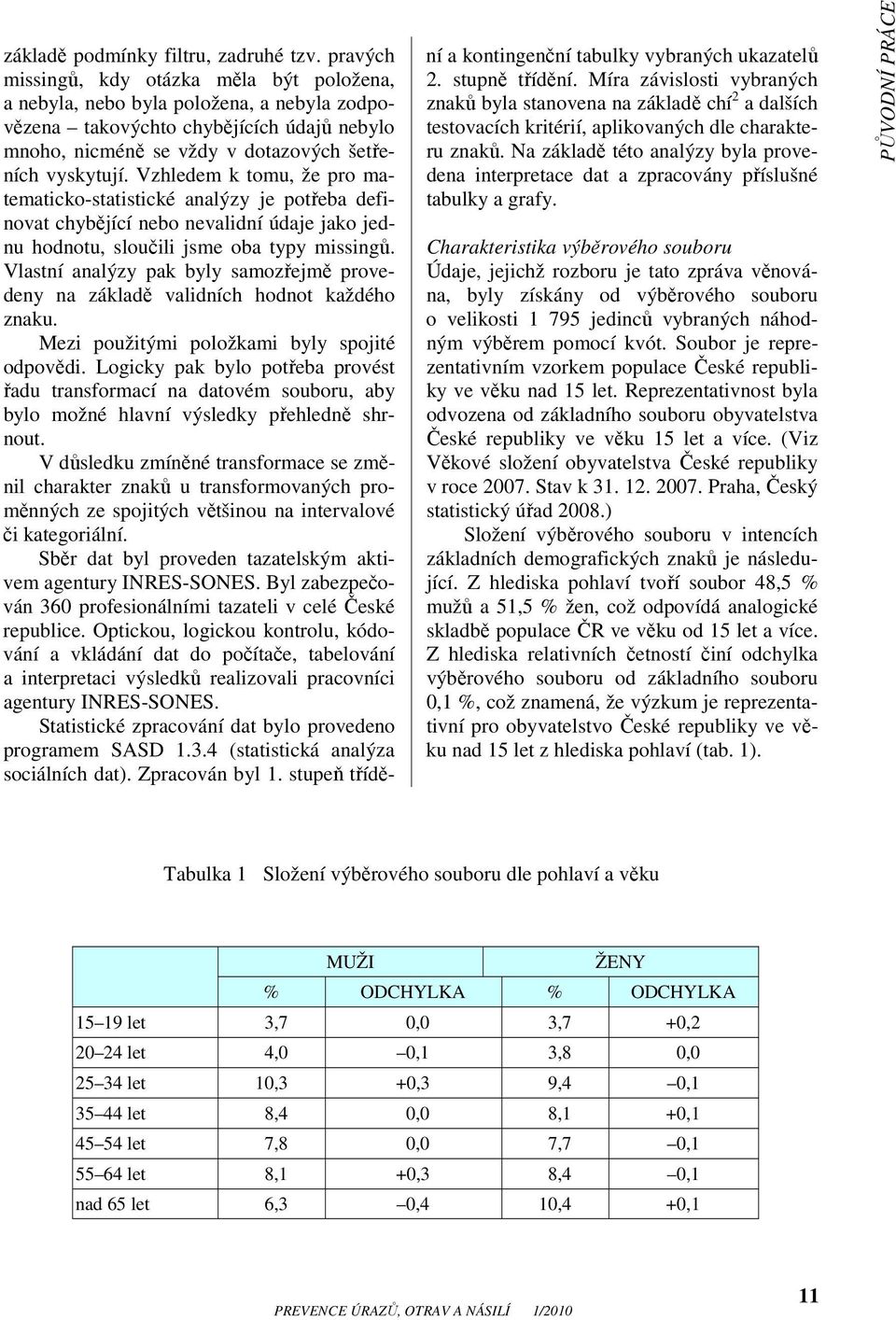 Vzhledem k tomu, že pro matematicko-statistické analýzy je potřeba definovat chybějící nebo nevalidní údaje jako jednu hodnotu, sloučili jsme oba typy missingů.