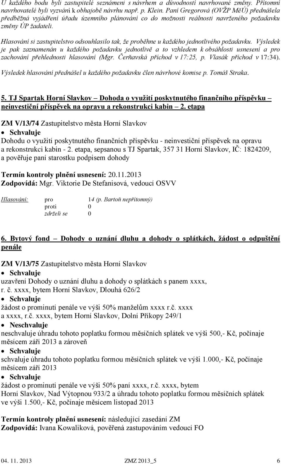 Hlasování si zastupitelstvo odsouhlasilo tak, že proběhne u každého jednotlivého požadavku.