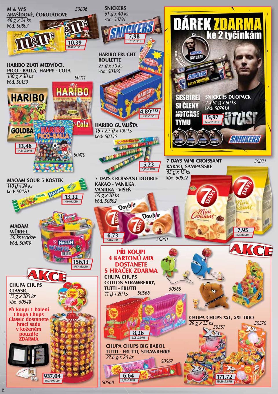 DPH SNICKERS DUOPACK 2 x 51 g x 50 ks kód: 50791A 15,97 17,57 vč. DPH 13,46 14,81 vč. DPH MAOAM SOUR 5 KOSTEK 110 g x 24 ks kód: 50420 13,32 14,66 vč. DPH 50410 5,23 5,75 vč.