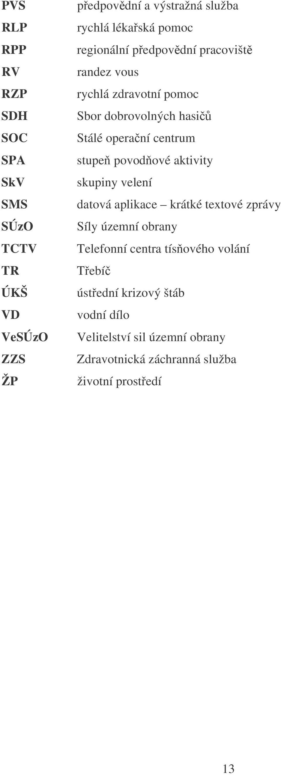 stupe povodové aktivity skupiny velení datová aplikace krátké textové zprávy Síly územní obrany Telefonní centra