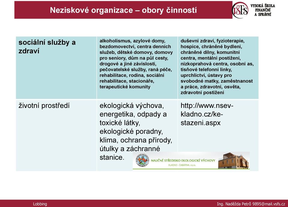 toxické látky, ekologické poradny, klima, ochrana přírody, útulky a záchranné stanice.