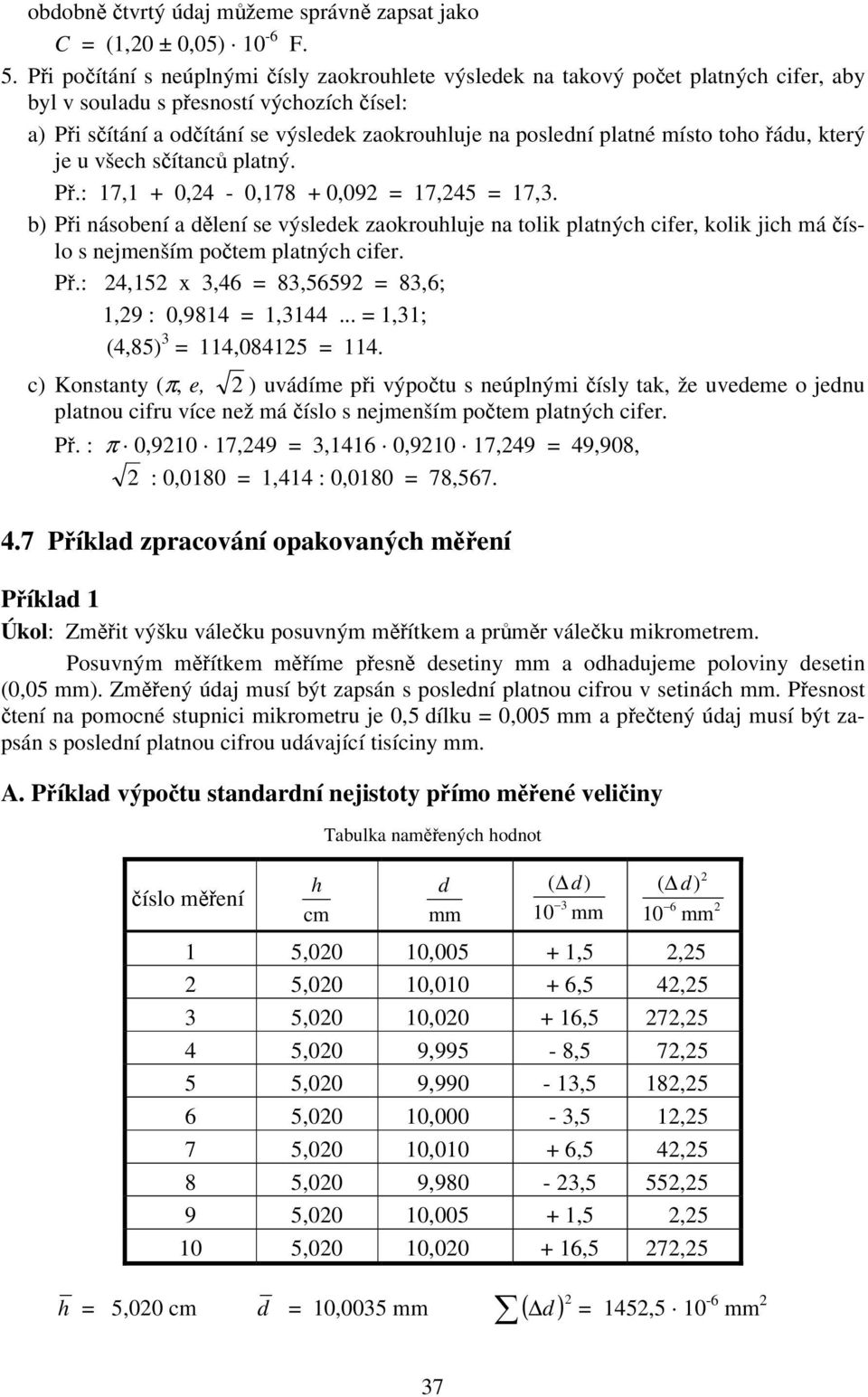 všech sítac platý. P.: 7, + 0,4-0,78 + 0,09 7,45 7,3. b) P ásobeí a dleí se výsledek zaokrohlje a tolk platých cfer, kolk jch máíslo s ejmeším potem platých cfer. P.: 4,5 x 3,46 83,5659 83,6;,9 : 0,984,344.