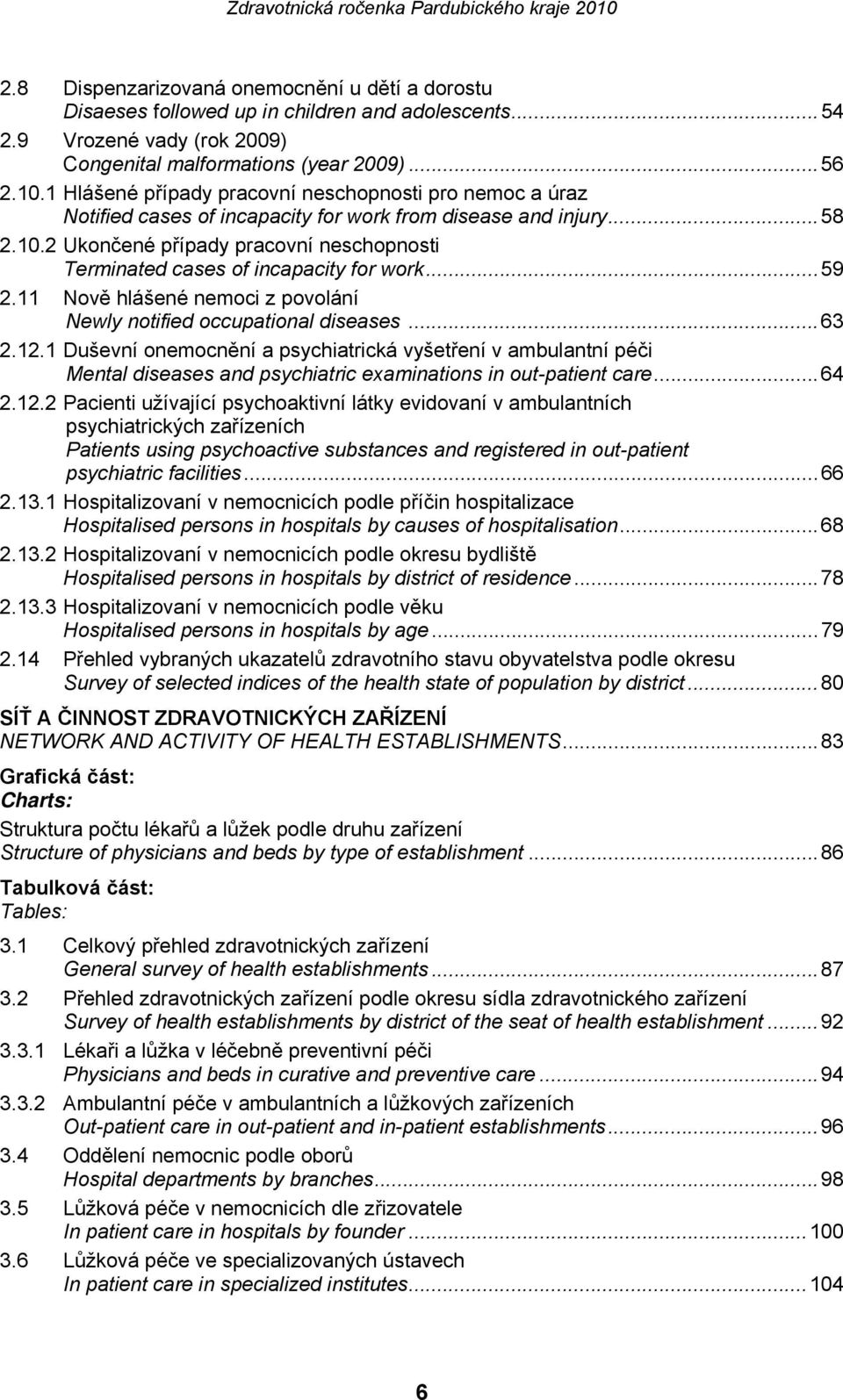 2 Ukončené případy pracovní neschopnosti Terminated cases of incapacity for work...59 2.11 Nově hlášené nemoci z povolání Newly notified occupational diseases...63 2.12.