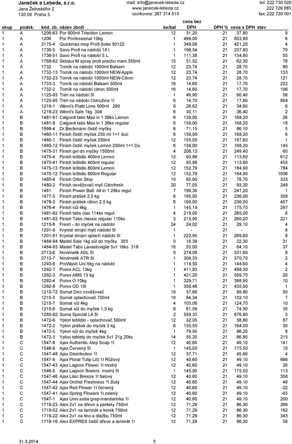 350ml 15 51,52 21 62,30 78 1 A 1732 Tomík na nádobí 1000ml Balsam 12 23,74 21 28,70 80 1 A 1732-13 Tomík na nádobí 1000ml NEW-Apple 12 23,74 21 28,70 133 1 A 1732-23 Tomík na nádobí 1000ml NEW-Citron