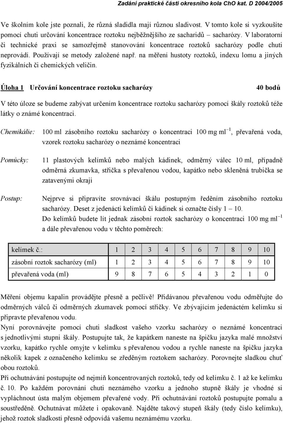 V laboratorní či technické praxi se samozřejmě stanovová ní koncentrace roztoků sacharózy podle chuti neprová dí. Používají se metody založ ené např.