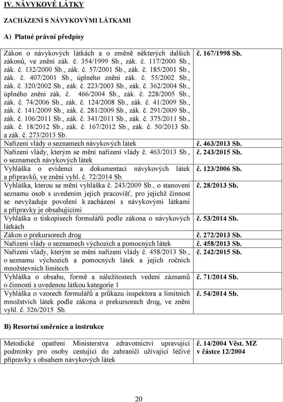 č. 124/2008, zák. č. 41/2009, zák. č. 141/2009, zák. č. 281/2009, zák. č. 291/2009, zák. č. 106/2011, zák. č. 341/2011, zák. č. 375/2011, zák. č. 18/2012, zák. č. 167/2012, zák. č. 50/2013 a zák. č. 273/2013 Nařízení vlády o seznamech návykových látek Nařízení vlády, kterým se mění nařízení vlády č.