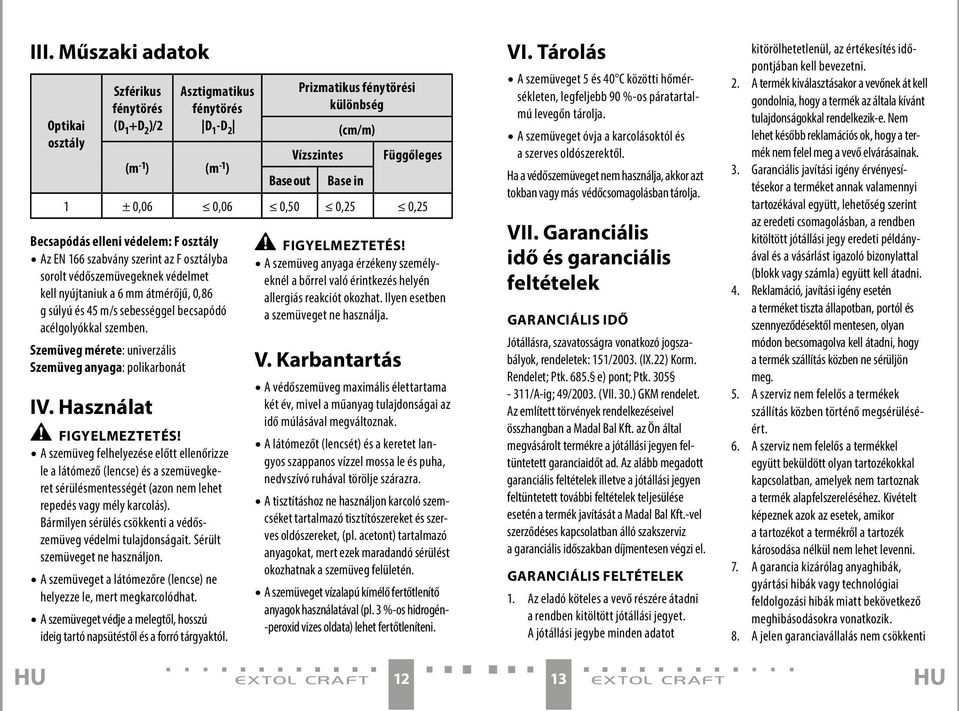 Az EN 166 szabvány szerint az F osztályba A szemüveg anyaga érzékeny személyeknél a bőrrel való érintkezés helyén sorolt védőszemüvegeknek védelmet kell nyújtaniuk a 6 mm átmérőjű, 0,86 allergiás