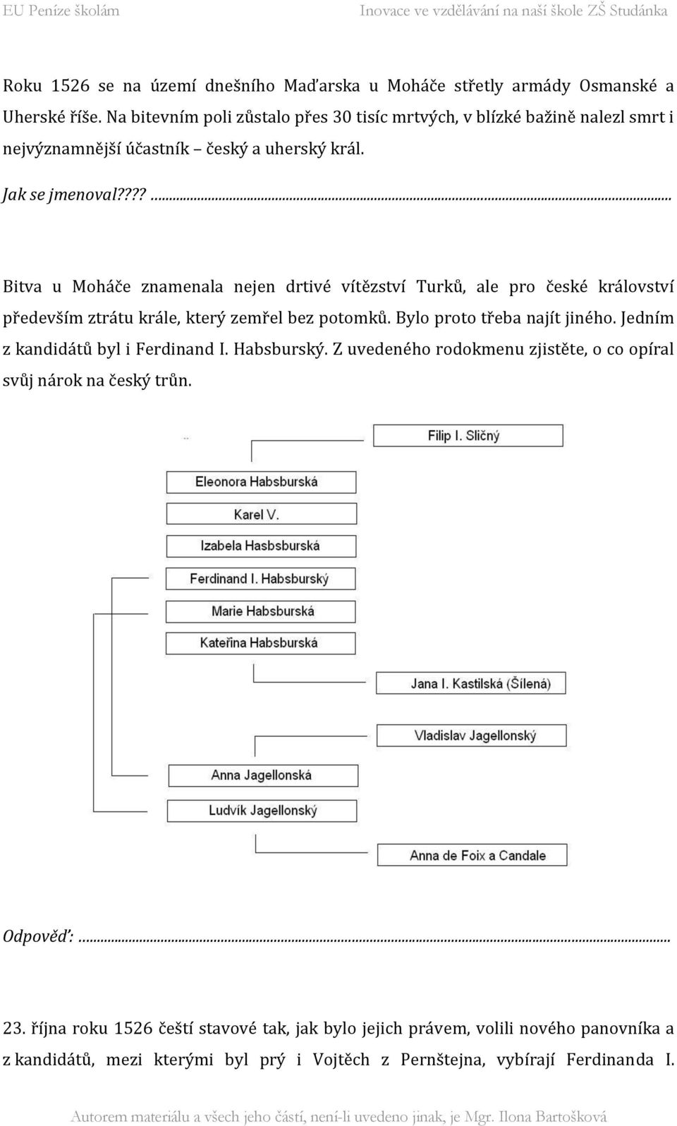 ???... Bitva u Moháče znamenala nejen drtivé vítězství Turků, ale pro české království především ztrátu krále, který zemřel bez potomků. Bylo proto třeba najít jiného.