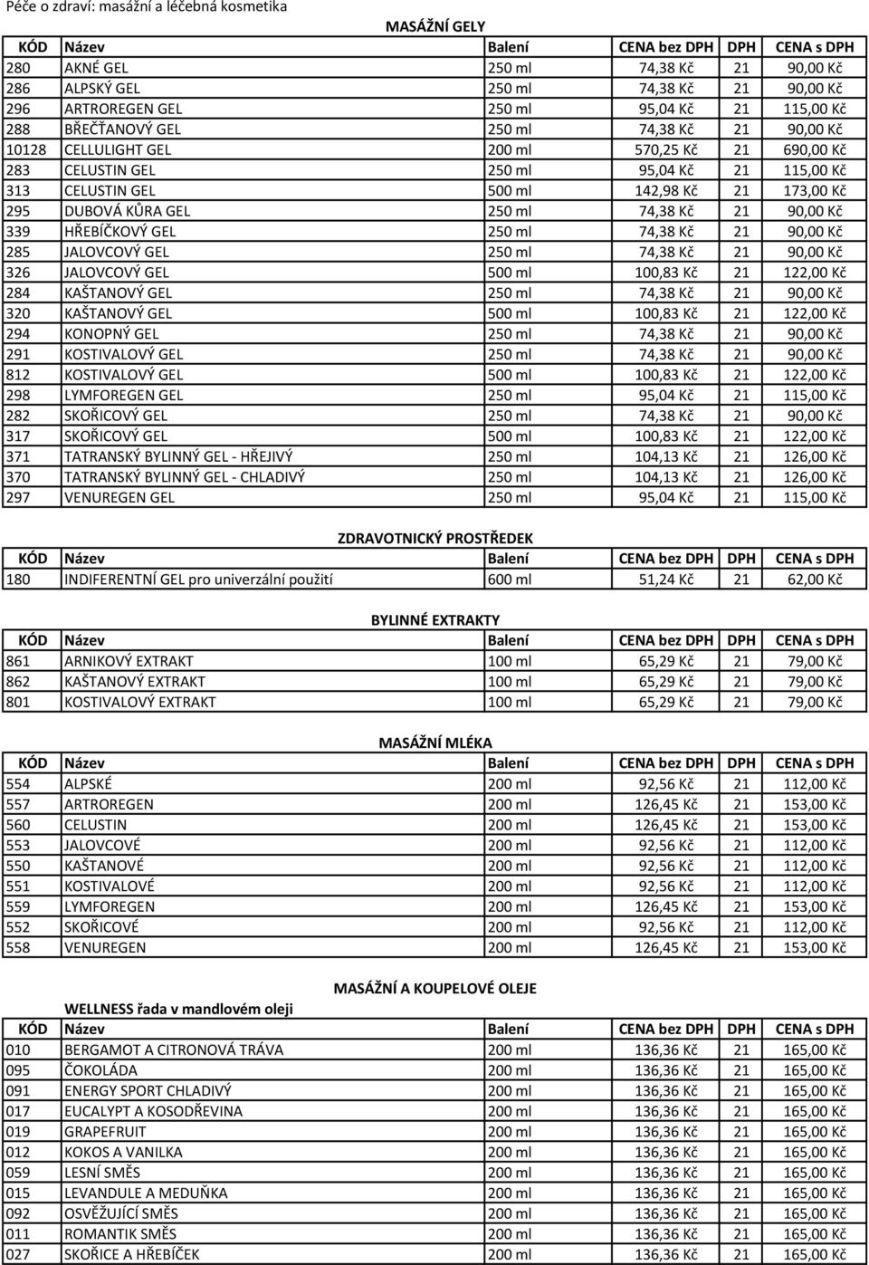 KŮRA GEL 250 ml 74,38 Kč 21 90,00 Kč 339 HŘEBÍČKOVÝ GEL 250 ml 74,38 Kč 21 90,00 Kč 285 JALOVCOVÝ GEL 250 ml 74,38 Kč 21 90,00 Kč 326 JALOVCOVÝ GEL 500 ml 100,83 Kč 21 122,00 Kč 284 KAŠTANOVÝ GEL 250