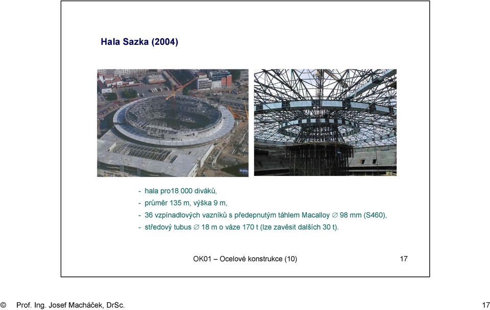 (S460), - středový tubus 18 m o váze 170 t (lze zavěsit dalších 30