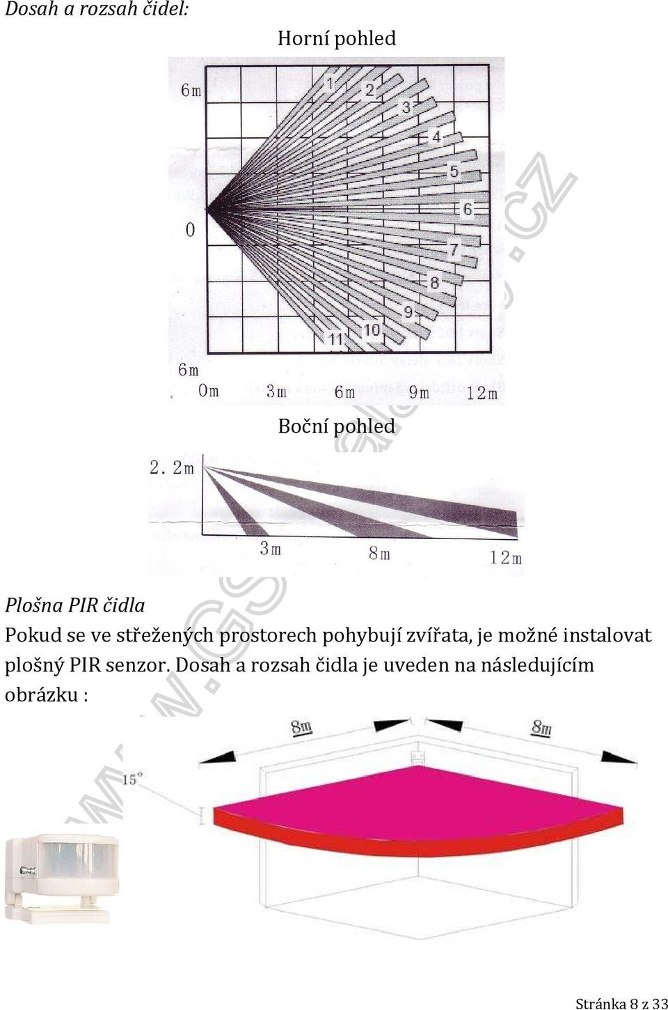 zvířata, je možné instalovat plošný PIR senzor.