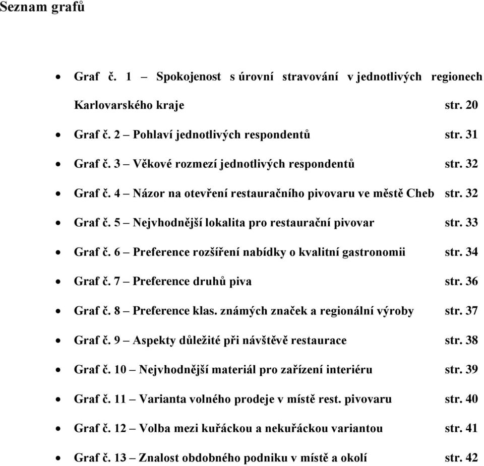 6 Preference rozšíření nabídky o kvalitní gastronomii str. 34 Graf č. 7 Preference druhů piva str. 36 Graf č. 8 Preference klas. známých značek a regionální výroby str. 37 Graf č.