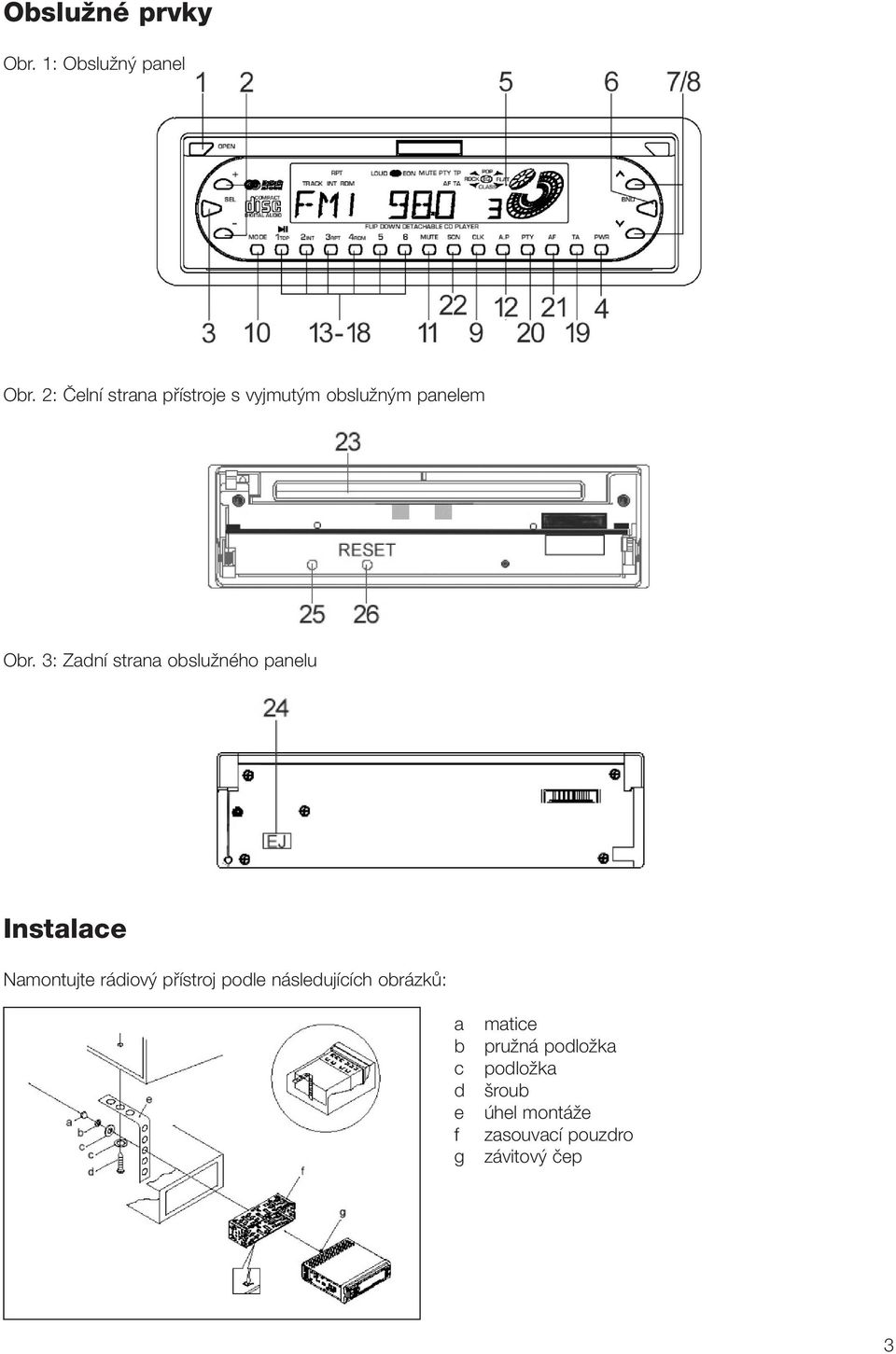 3: Zadní strana obsluïného panelu Instalace Namontujte rádiov pfiístroj