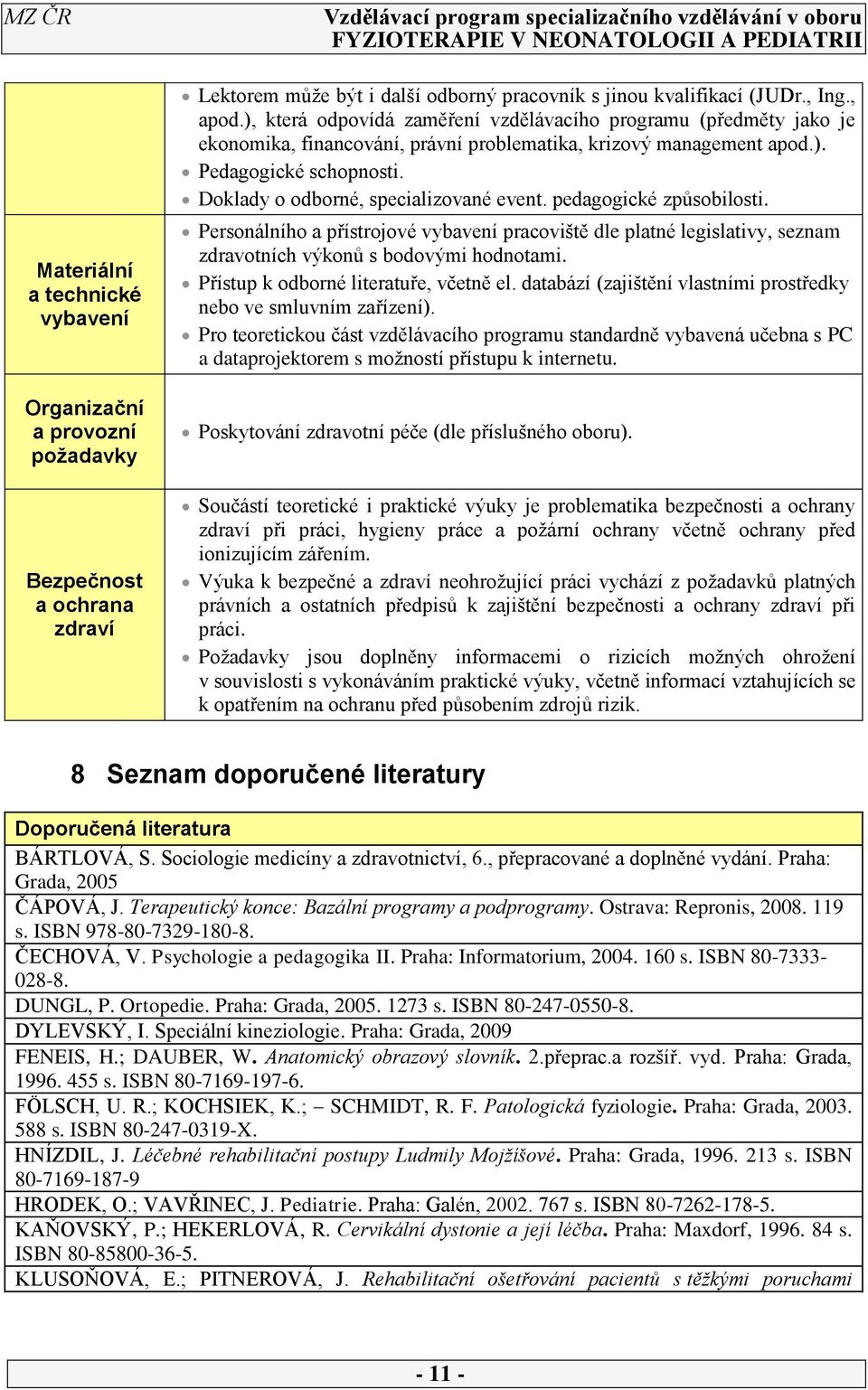 Doklady o odborné, specializované event. pedagogické způsobilosti. Personálního a přístrojové vybavení pracoviště dle platné legislativy, seznam zdravotních výkonů s bodovými hodnotami.