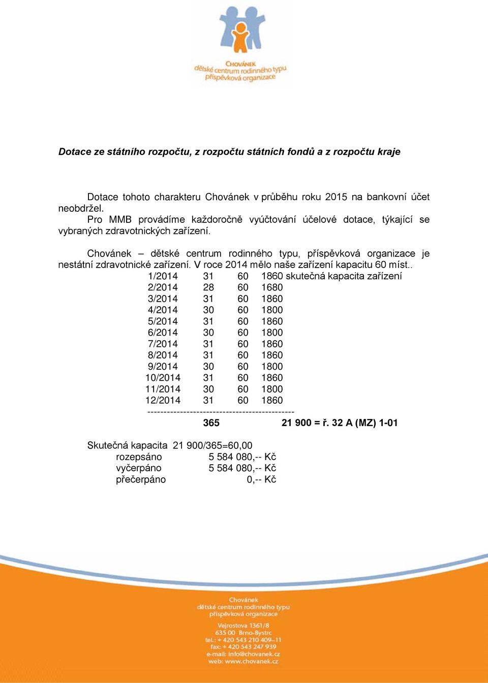 V roce 2014 mělo naše zařízení kapacitu 60 míst.