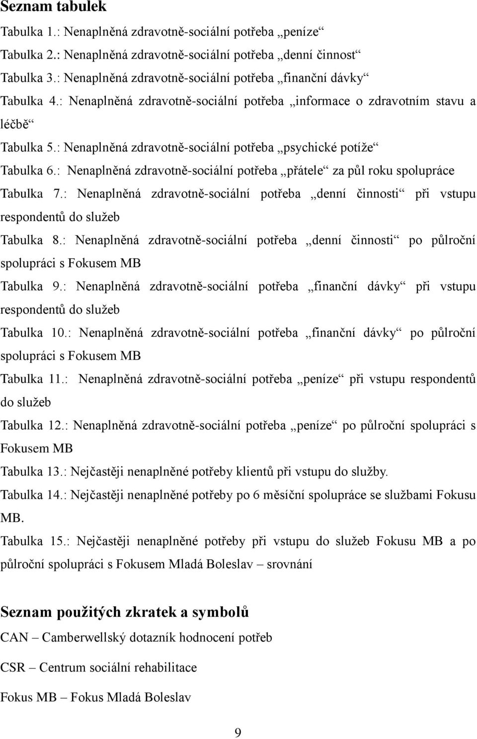 : Nenaplněná zdravotně-sociální potřeba psychické potíže Tabulka 6.: Nenaplněná zdravotně-sociální potřeba přátele za půl roku spolupráce Tabulka 7.