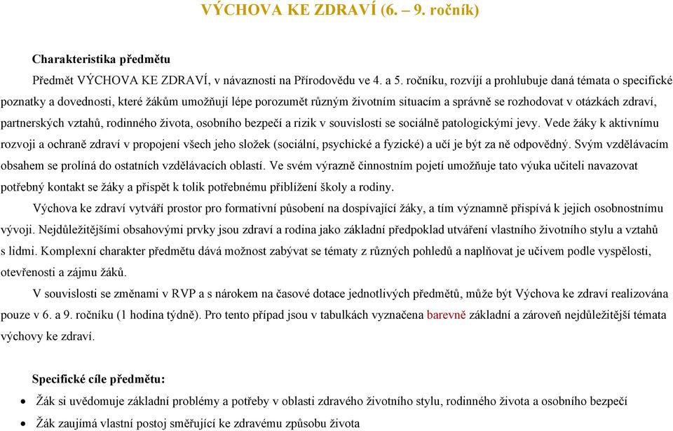 vztahů, rodinného života, osobního bezpečí a rizik v souvislosti se sociálně patologickými jevy.