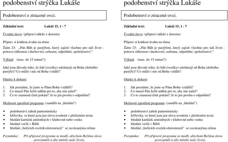 Jaké jsou důvody toho, že lidé (ovečky) odcházejí od Boha (dobrého pastýře)? Co může i nás od Boha vzdálit? 1. Jak poznáme, že jsme se Pánu Bohu vzdálili? 2.