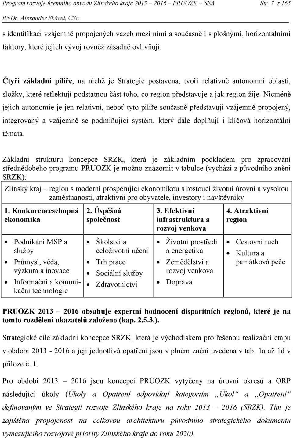 Čtyři základní pilíře, na nichž je Strategie postavena, tvoří relativně autonomní oblasti, složky, které reflektují podstatnou část toho, co region představuje a jak region žije.