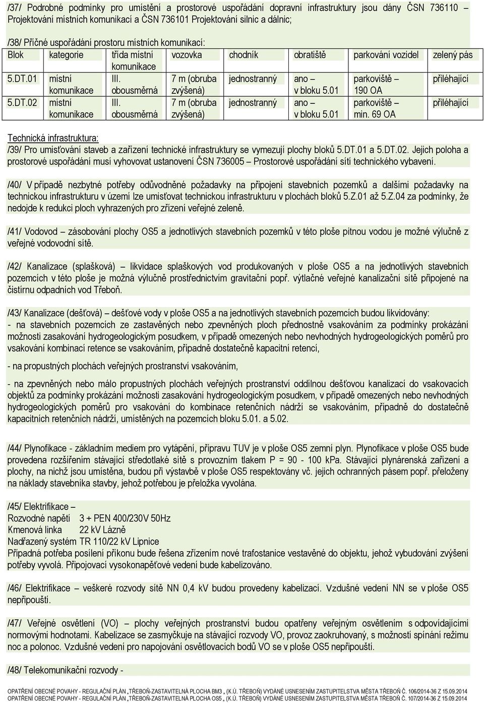 7 m (obruba jednostranný ano parkoviště přiléhající komunikace obousměrná zvýšená) v bloku 5.01 190 OA 5.DT.02 místní komunikace III. obousměrná 7 m (obruba zvýšená) jednostranný ano v bloku 5.