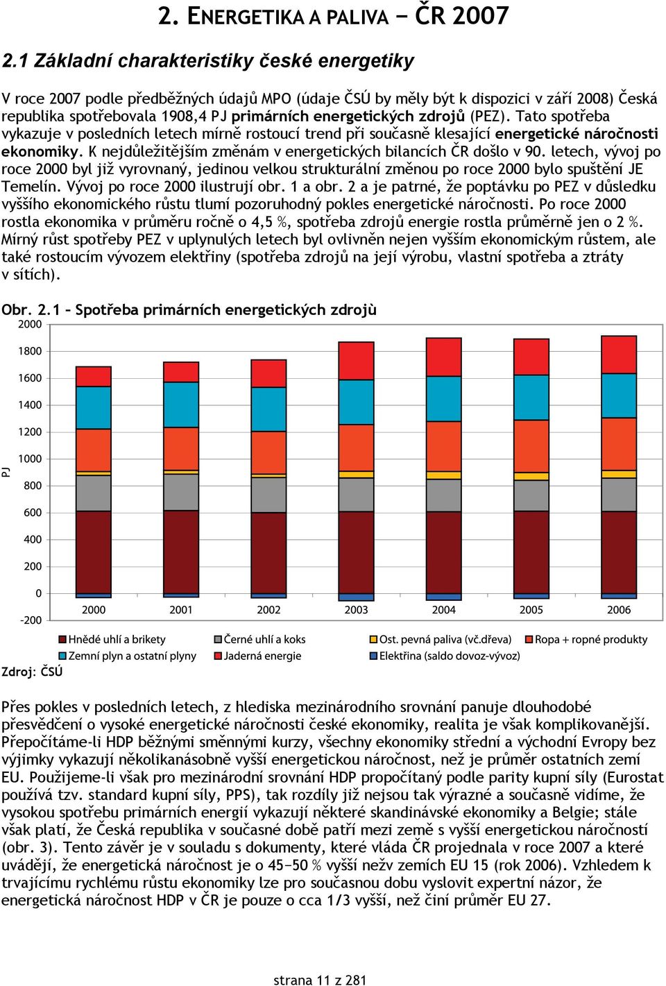 zdrojů (PEZ). Tato spotřeba vykazuje v posledních letech mírně rostoucí trend při současně klesající energetické náročnosti ekonomiky. K nejdůležitějším změnám v energetických bilancích ČR došlo v 90.