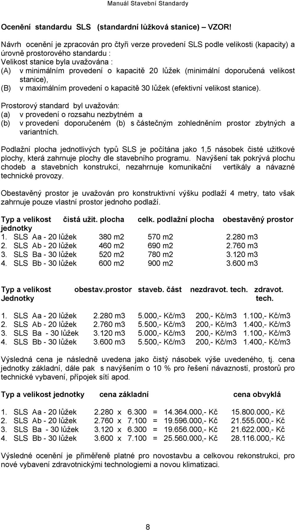 (minimální doporučená velikost stanice), (B) v maximálním provedení o kapacitě 30 lůžek (efektivní velikost stanice).