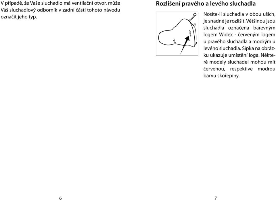 Většinou jsou sluchadla označena barevným logem Widex - červeným logem u pravého sluchadla a modrým u levého