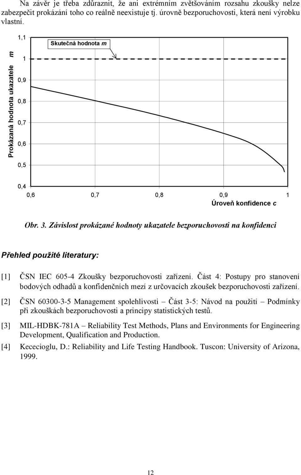 Závislost prokázané hodnoty ukazatele bezporuchovosti na konfidenci Přehled použité literatury: [] ČSN IEC 65-4 Zkoušky bezporuchovosti zařízení.