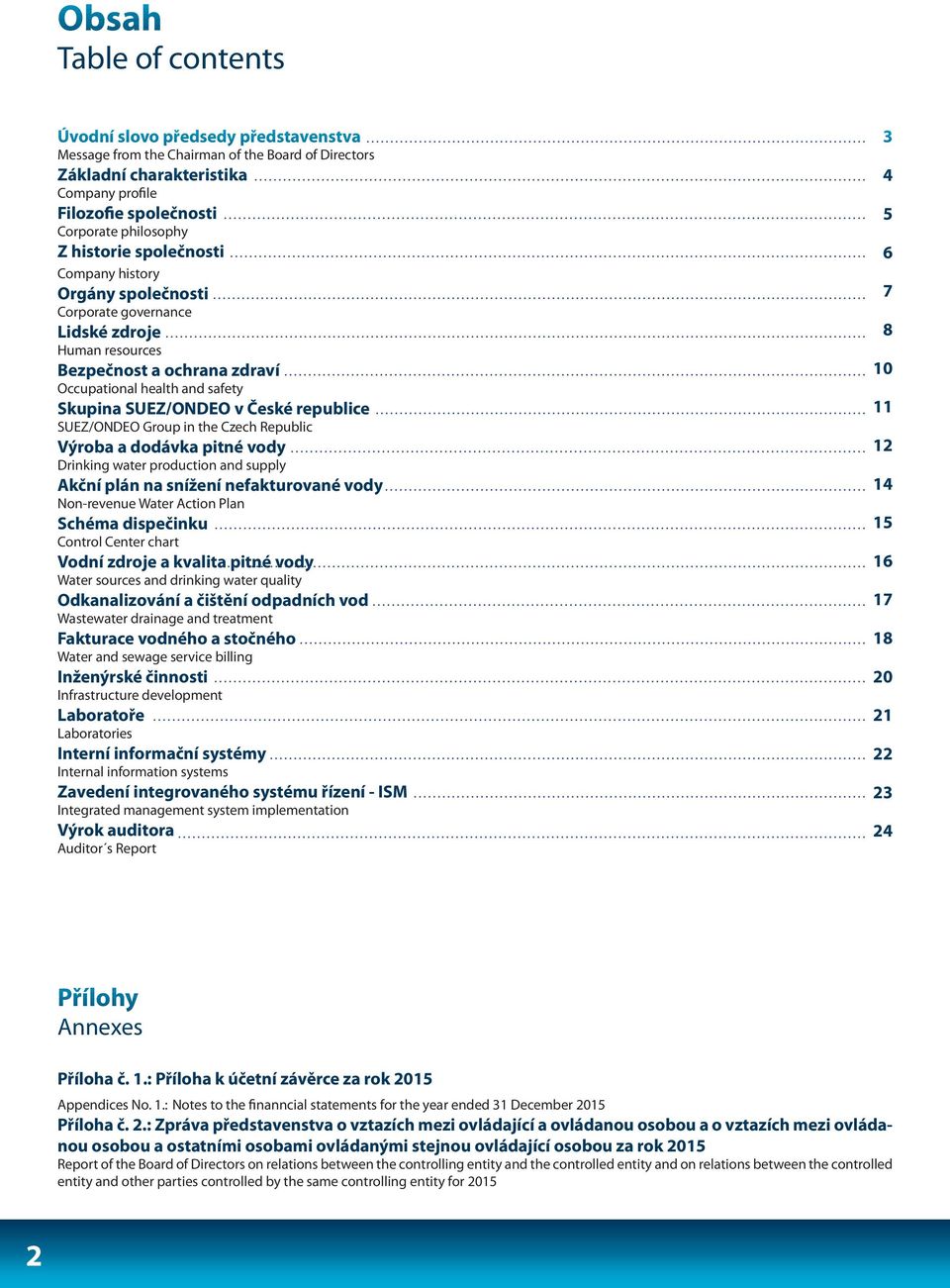 and safety Skupina SUEZ/ONDEO v České republice SUEZ/ONDEO Group in the Czech Republic Výroba a dodávka pitné vody Drinking water production and supply Akční plán na snížení nefakturované vody