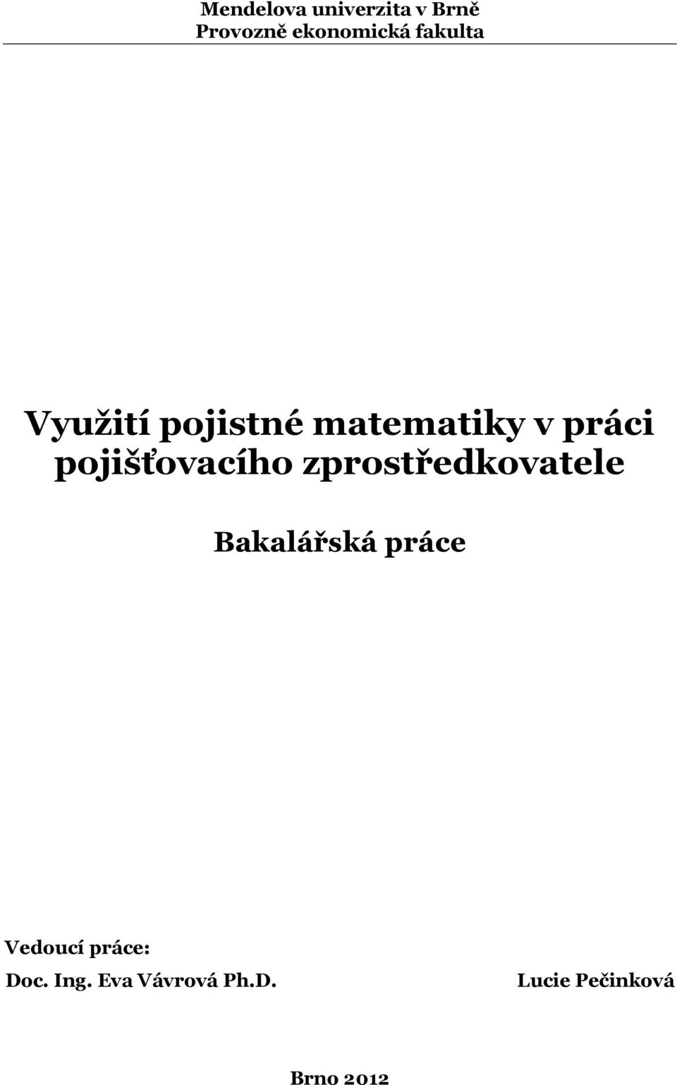 pojišťovacího zprostředkovatele Bakalářská práce