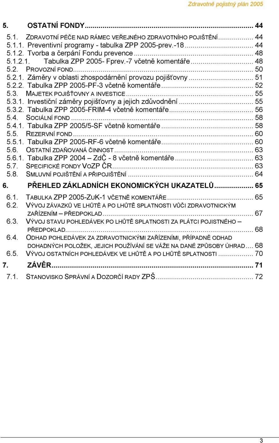 .. 55 5.3.1. Investiční záměry pojišťovny a jejich zdůvodnění... 55 5.3.2. Tabulka 2005-FRIM-4 včetně komentáře... 56 5.4. SOCIÁLNÍ FOND... 58 5.4.1. Tabulka 2005/5-SF včetně komentáře... 58 5.5. REZERVNÍ FOND.