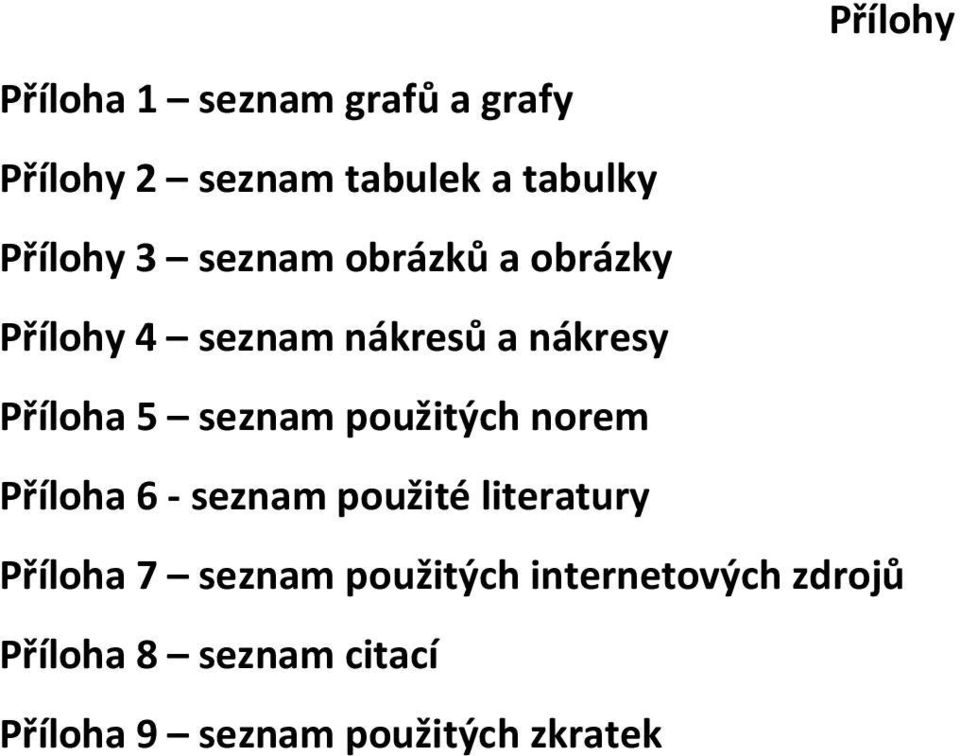 seznam použitých norem Příloha 6 - seznam použité literatury Příloha 7 seznam