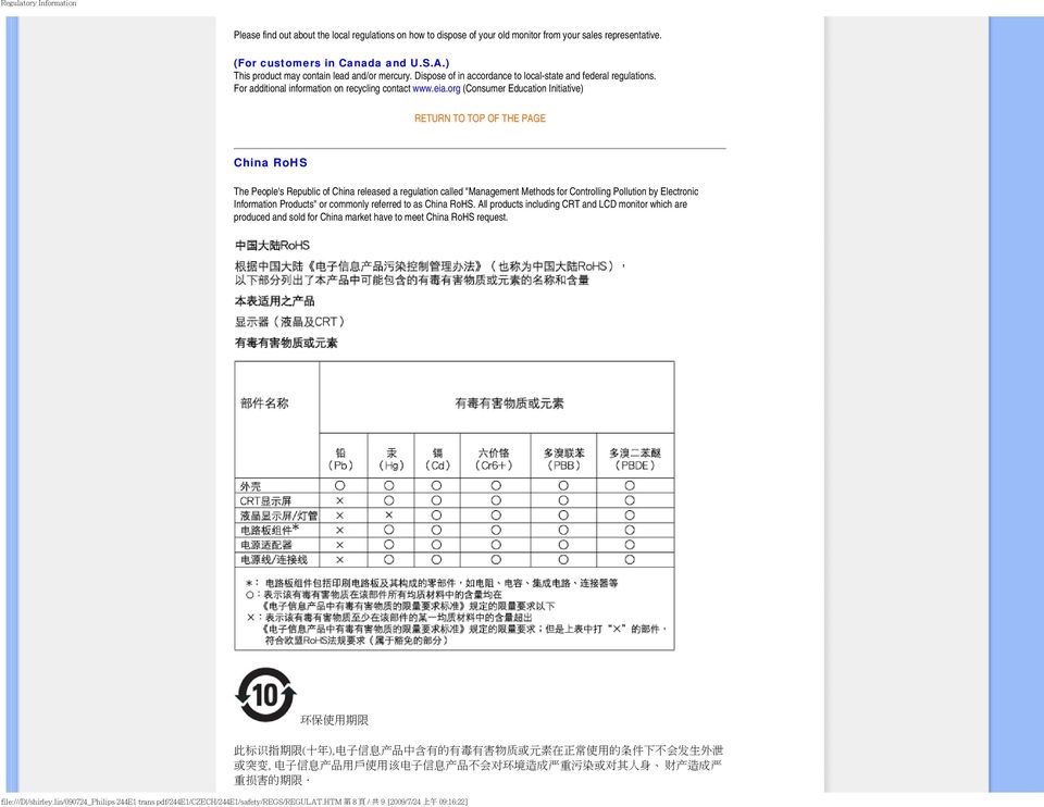 org (Consumer Education Initiative) RETURN TO TOP OF THE PAGE China RoHS The People's Republic of China released a regulation called "Management Methods for Controlling