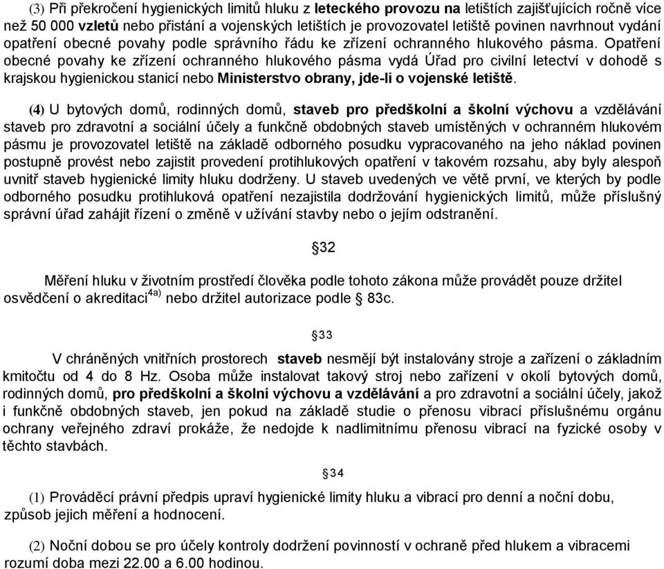 Opatření obecné povahy ke zřízení ochranného hlukového pásma vydá Úřad pro civilní letectví v dohodě s krajskou hygienickou stanicí nebo Ministerstvo obrany, jde-li o vojenské letiště.