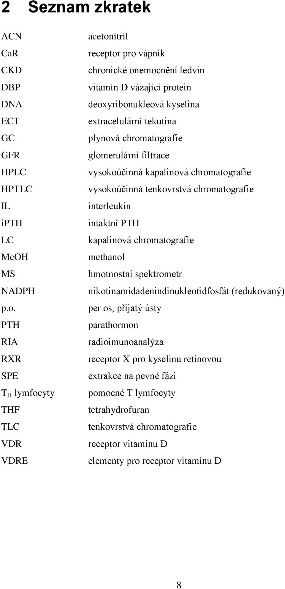 plynová chromatografie glomerulární filtrace vysokoúčinná kapalinová chromatografie vysokoúčinná tenkovrstvá chromatografie interleukin intaktní PTH kapalinová chromatografie methanol