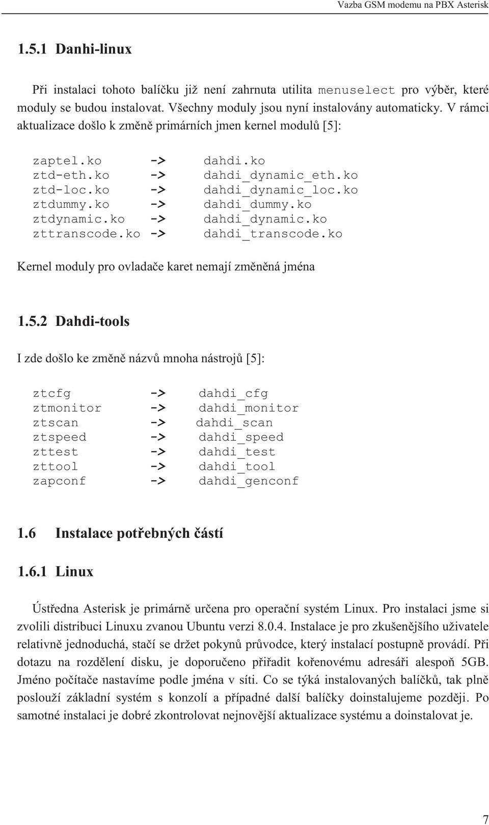 ko -> dahdi_dynamic.ko zttranscode.ko -> dahdi_transcode.ko Kernel moduly pro ovladače karet nemají změněná jména 1.5.