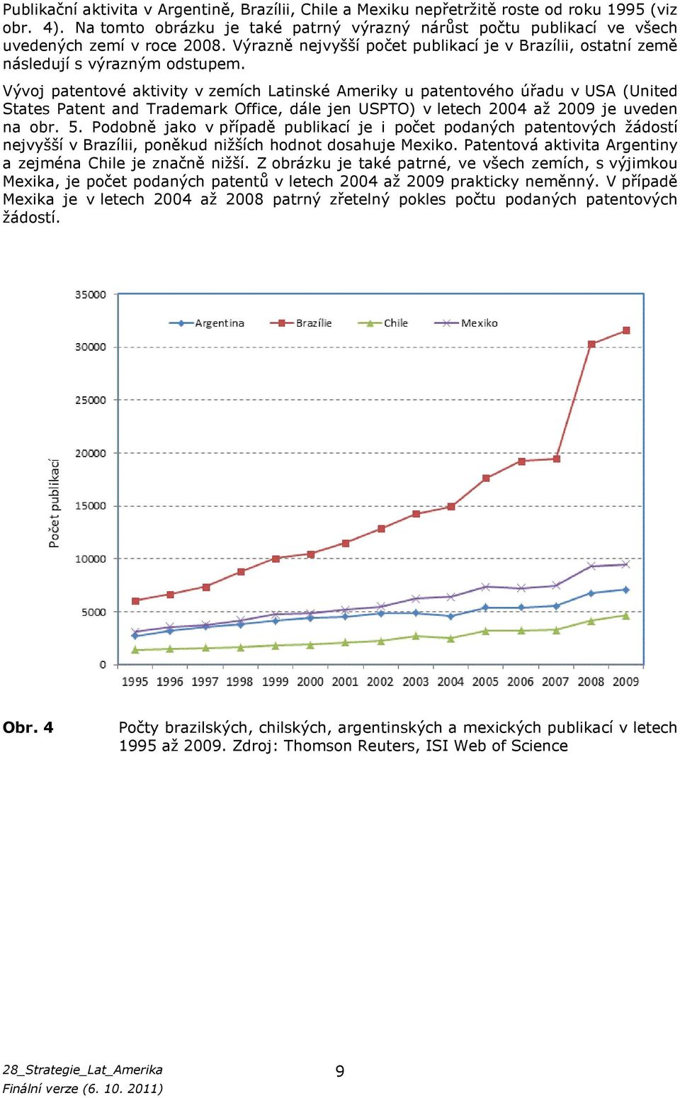 Vývoj patentové aktivity v zemích Latinské Ameriky u patentového úřadu v USA (United States Patent and Trademark Office, dále jen USPTO) v letech 2004 až 2009 je uveden na obr. 5.